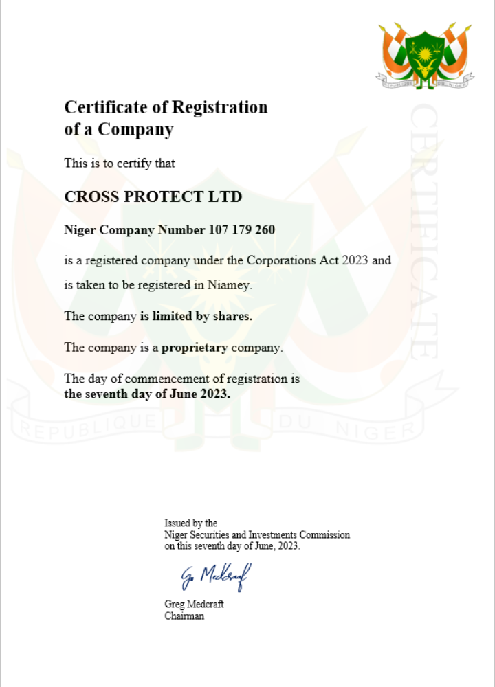 Niger business registration certificate Word and PDF template